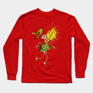 Mexican skeleton burping after eating hot peppers Long Sleeve T-Shirt